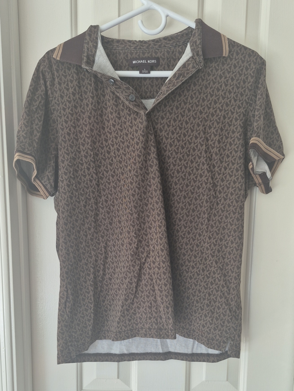 Michael Kors Brown & Tan Monogram Polo Shirt
